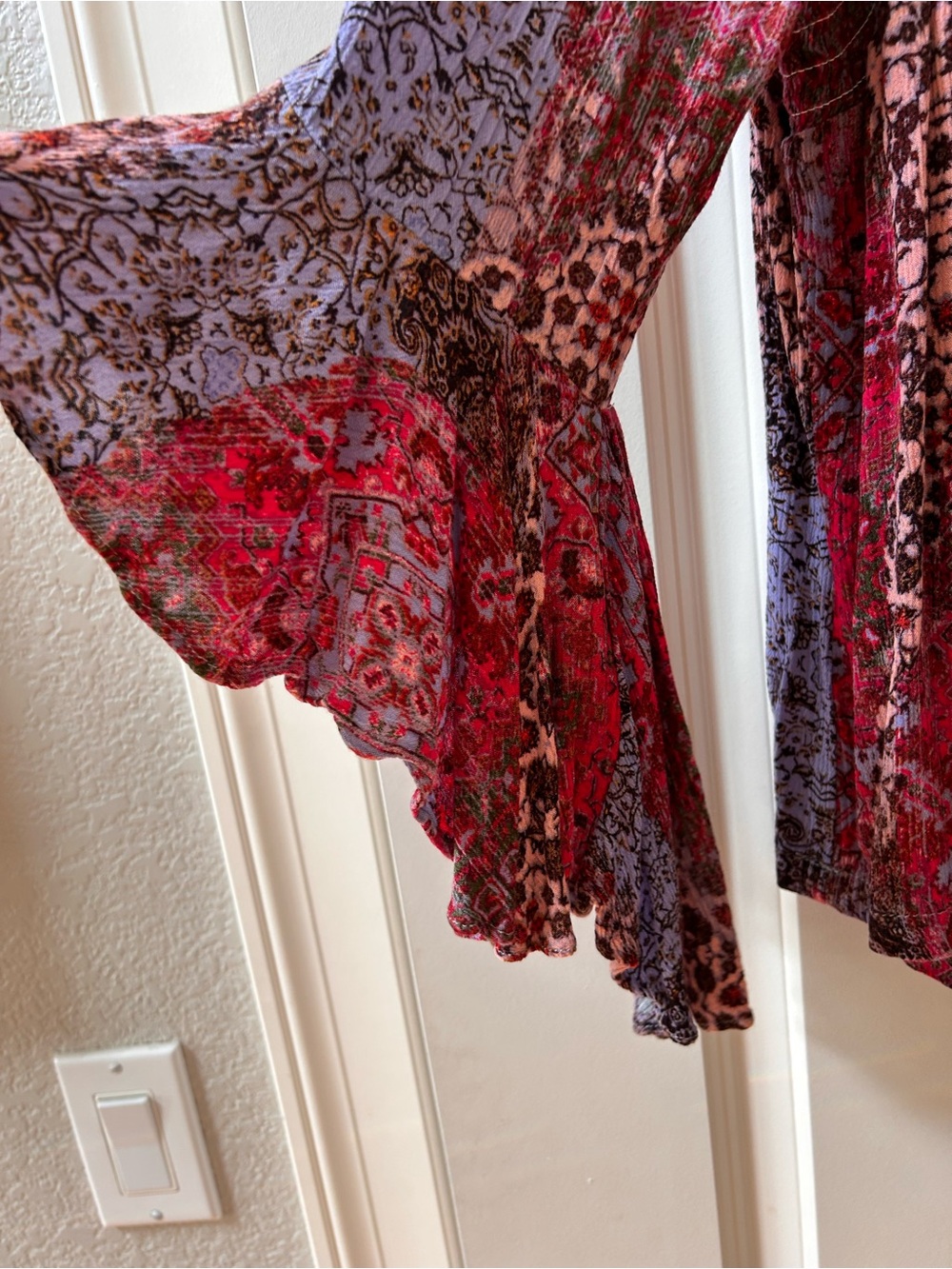 Mark Patchwork Smoked Flowy Blouse. Flared bell sleeves. Boho. Forest fairy. XL - Picture 2 of 8